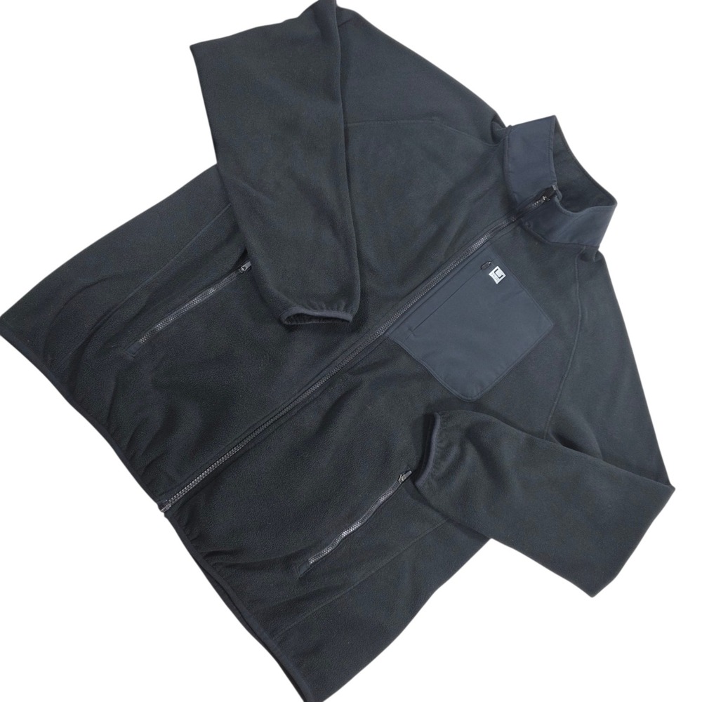Huk Full Zip Fleece Jacket Black Contrast Pocket Black XL Mens Long Sleeve